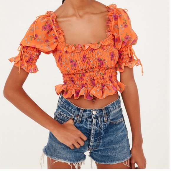 For Love and Lemons Peony Smocked Top - Picture 3 of 6